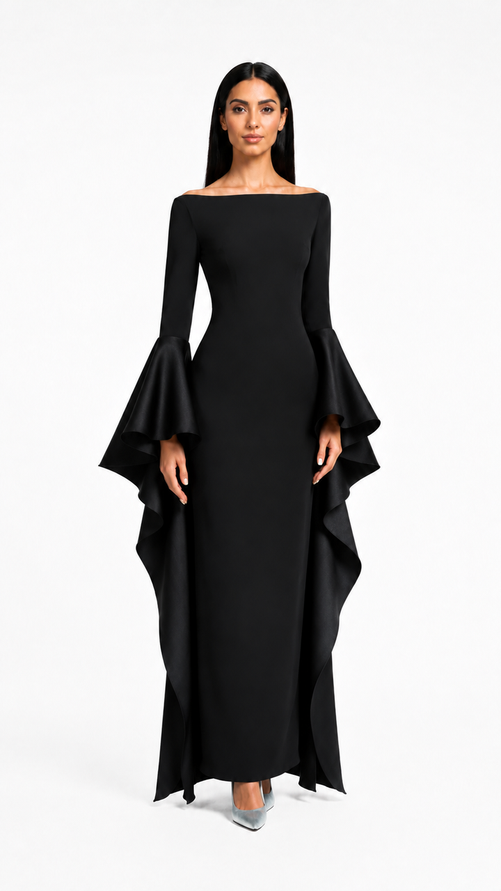 Off-Shoulder Ruffle Maxi Dress – NOIRE