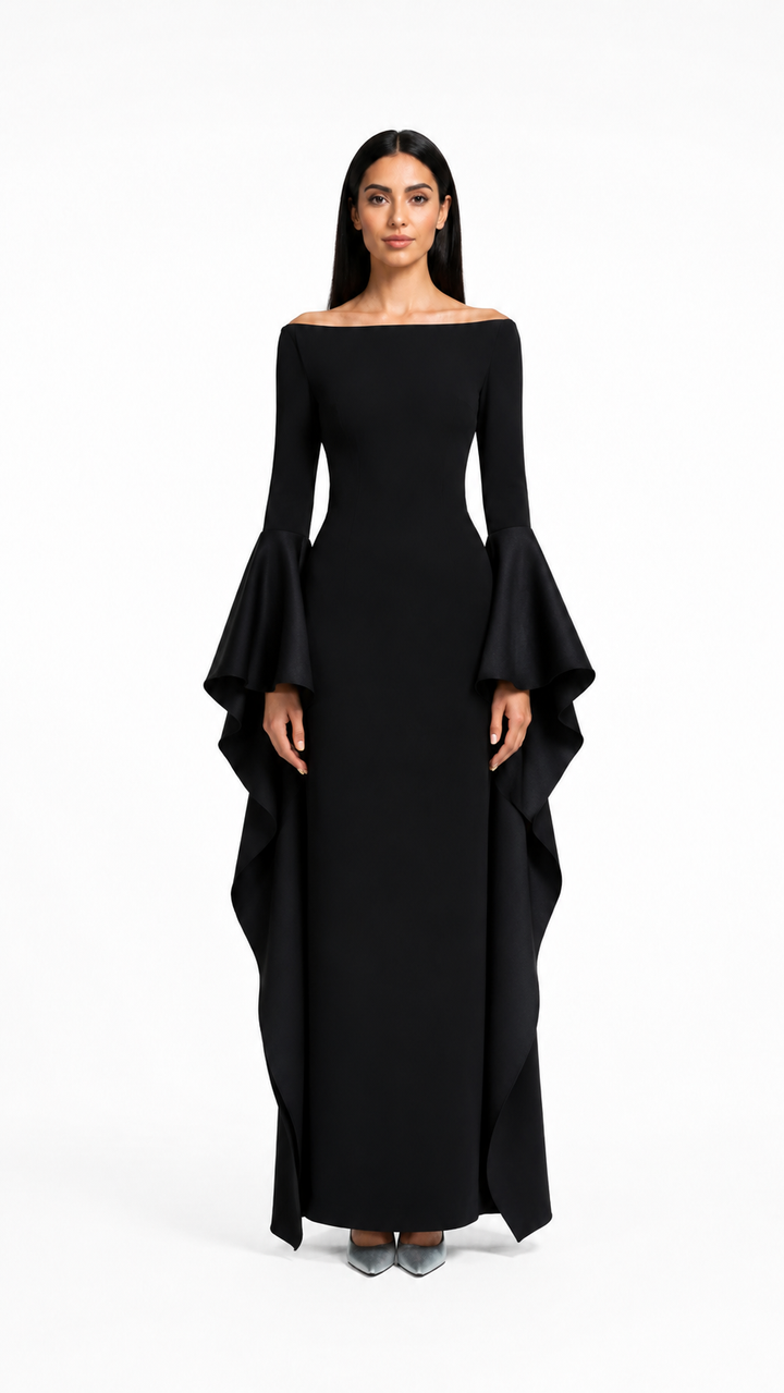 Off-Shoulder Ruffle Maxi Dress – NOIRE