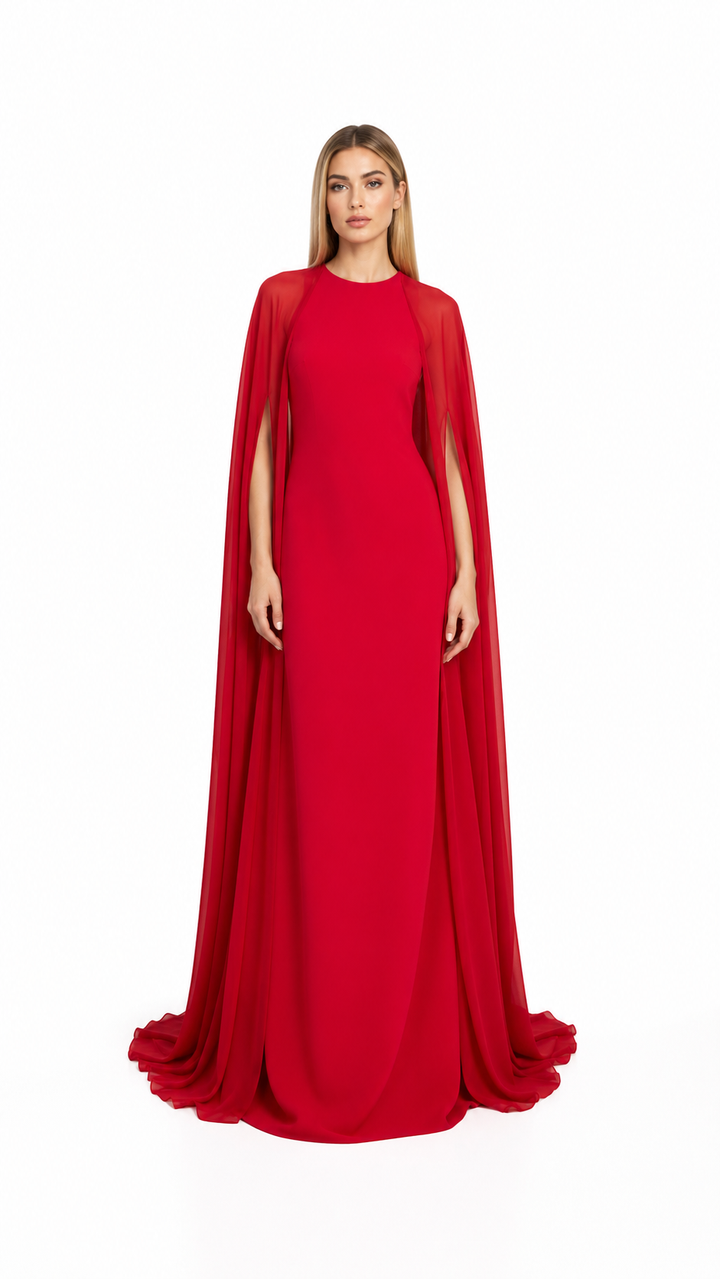 Cape Sleeve Satin Maxi Dress – SCARLET