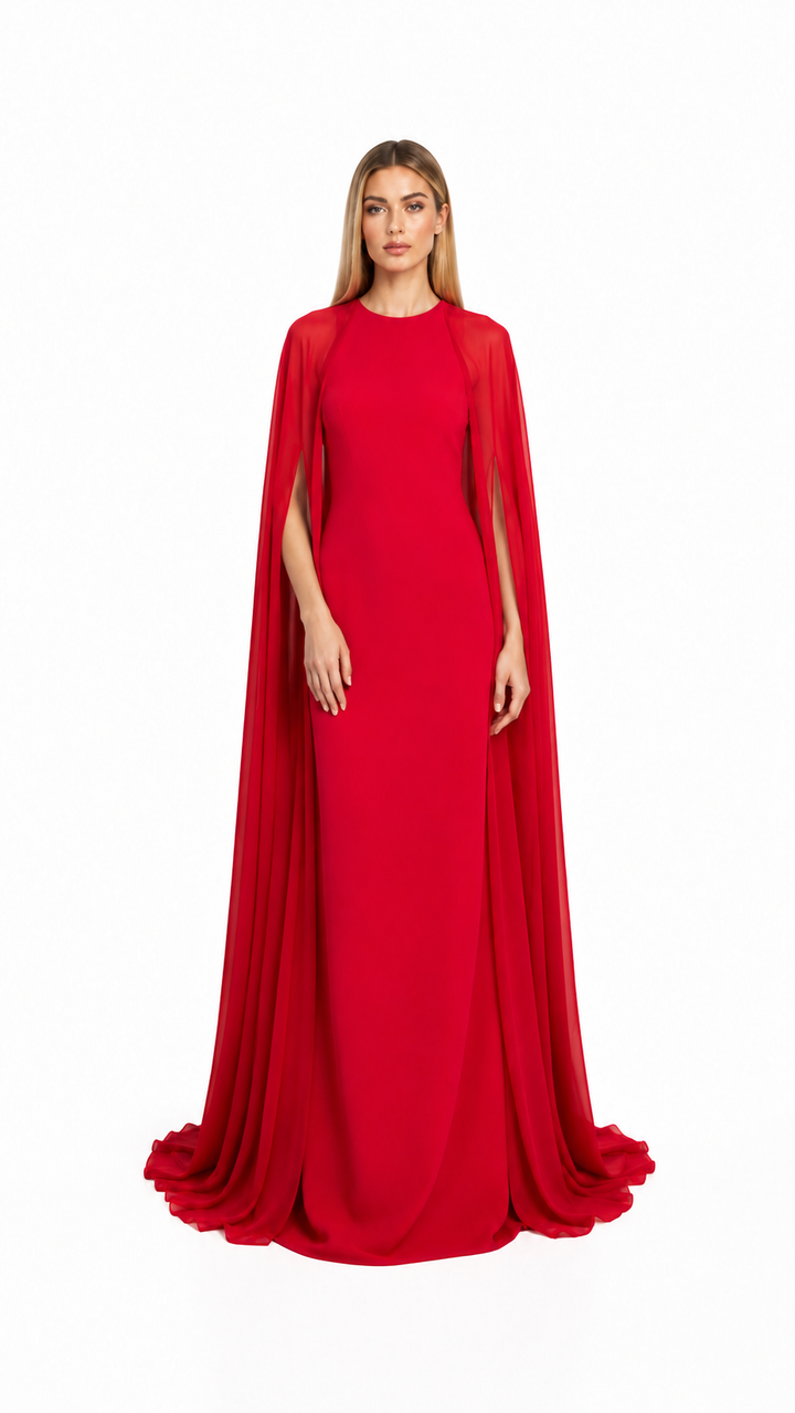 Cape Sleeve Satin Maxi Dress – SCARLET
