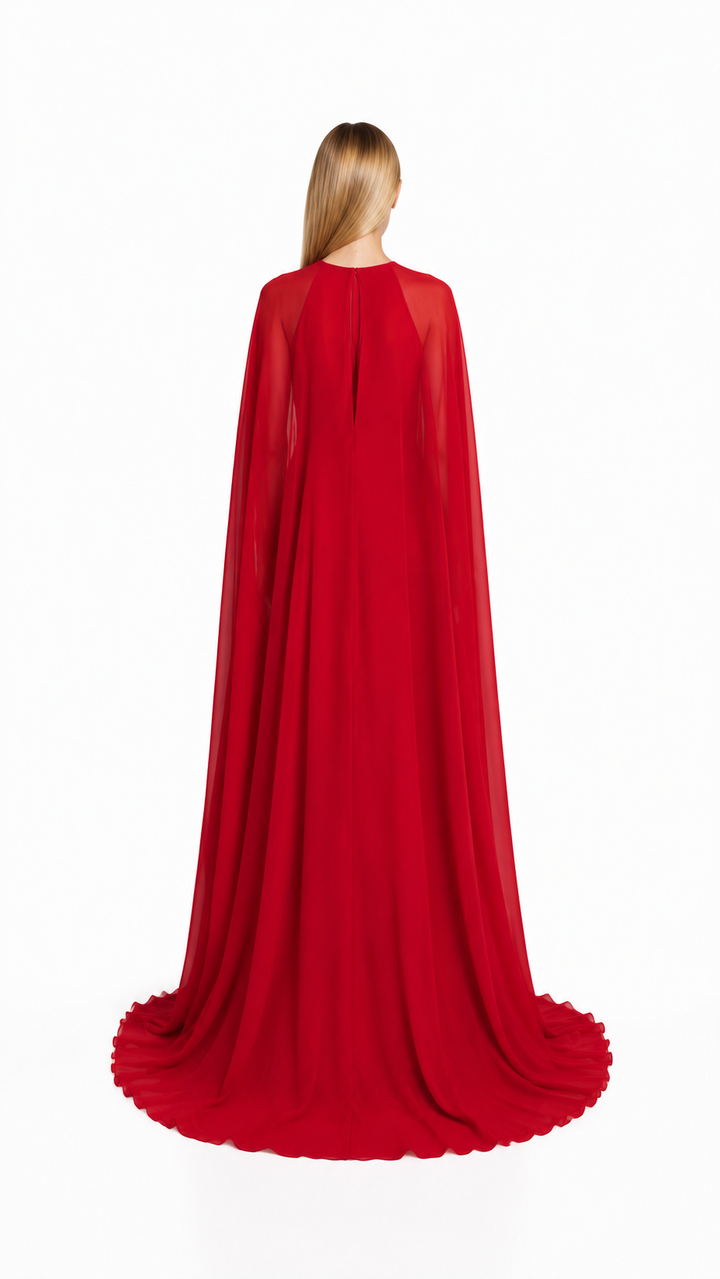 Cape Sleeve Satin Maxi Dress – SCARLET