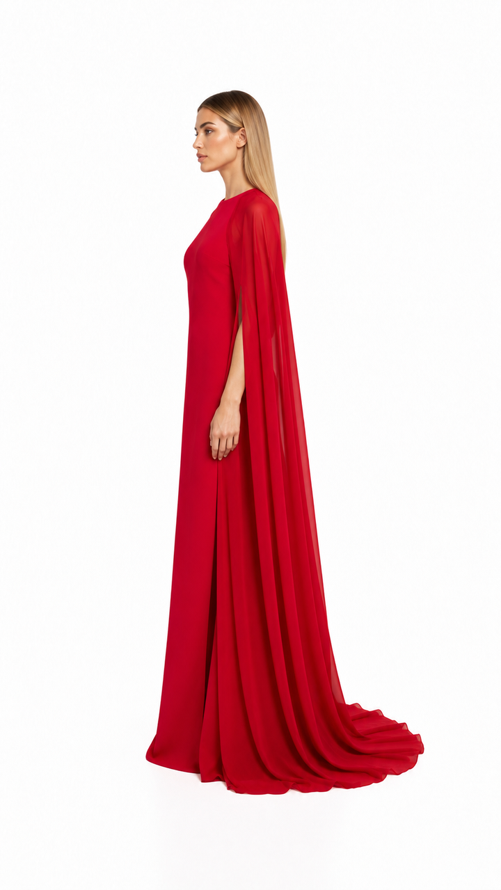 Cape Sleeve Satin Maxi Dress – SCARLET