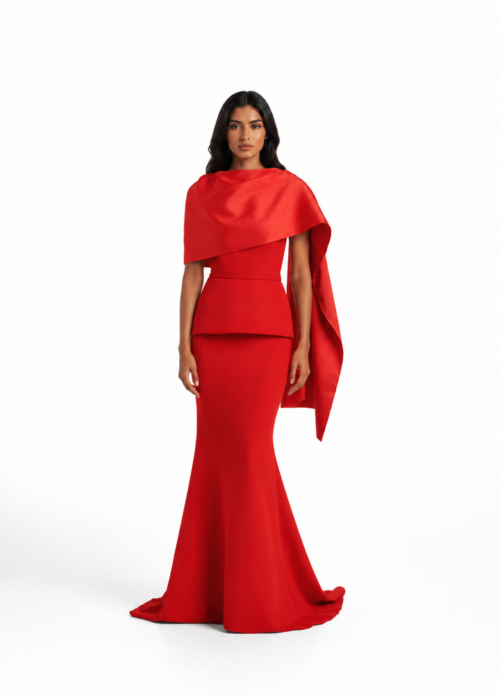 Cape Peplum Maxi Dress – WELSA