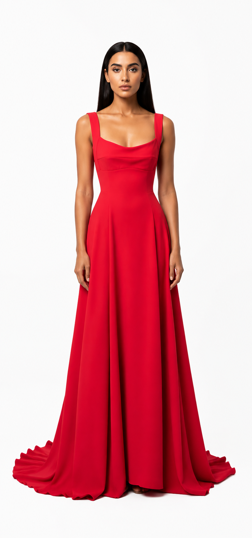 Red Square Neck A-Line Evening Dress – ZAVÉRA