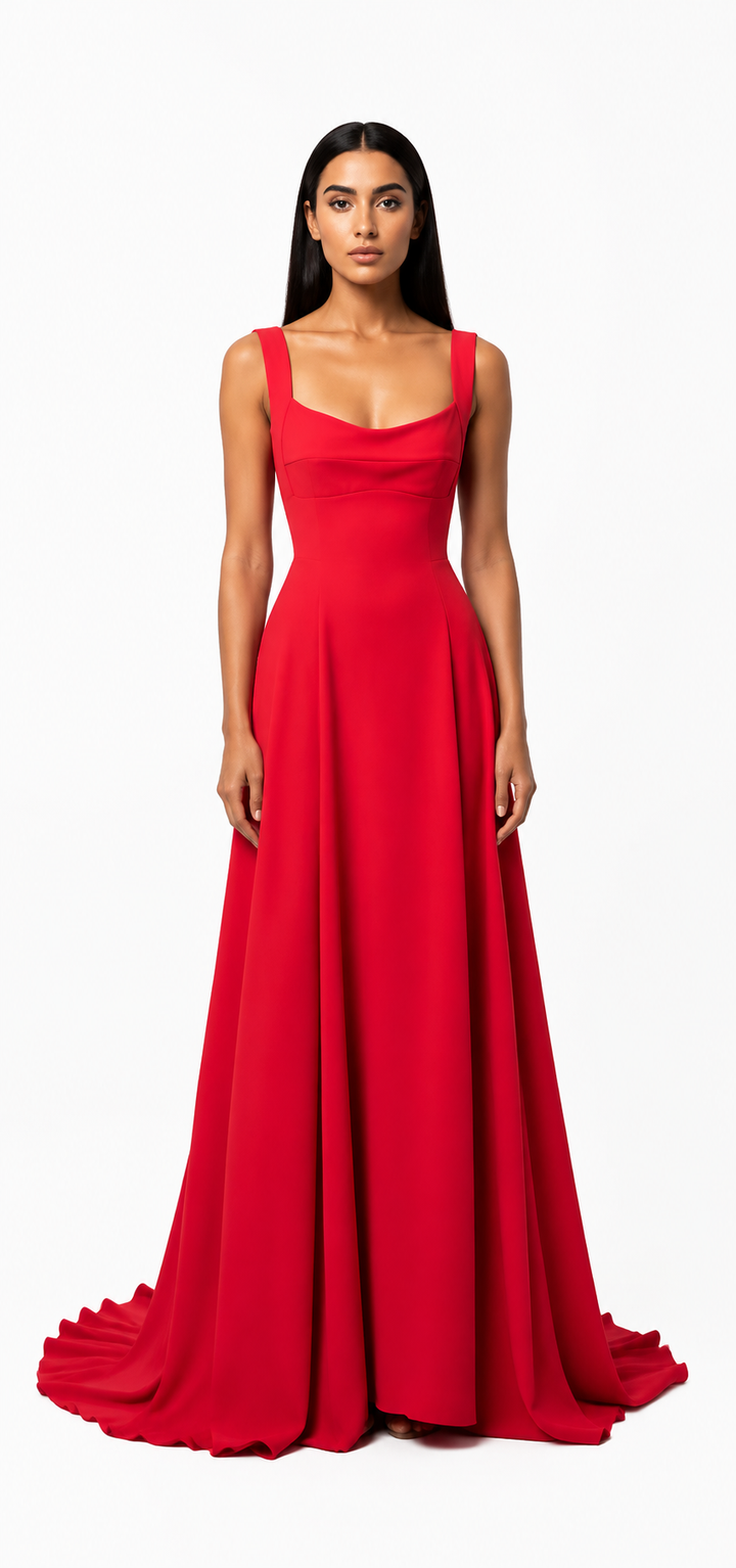 Red Square Neck A-Line Evening Dress – ZAVÉRA