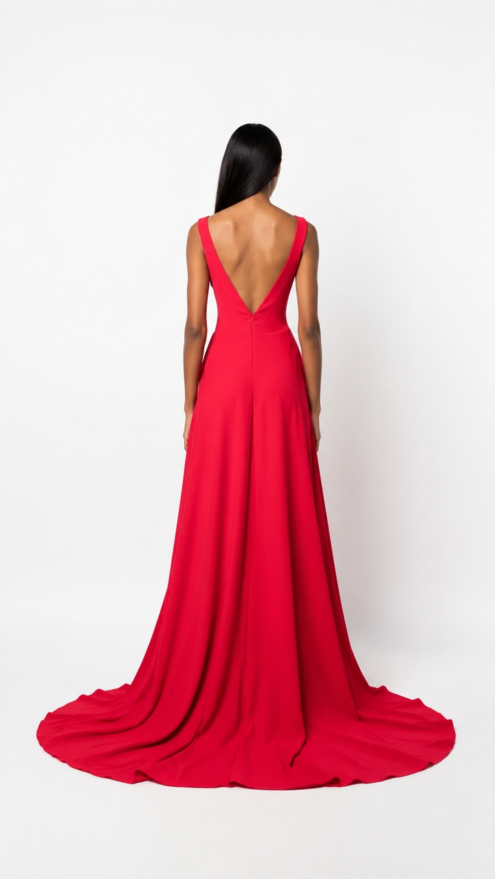 Red Square Neck A-Line Evening Dress – ZAVÉRA