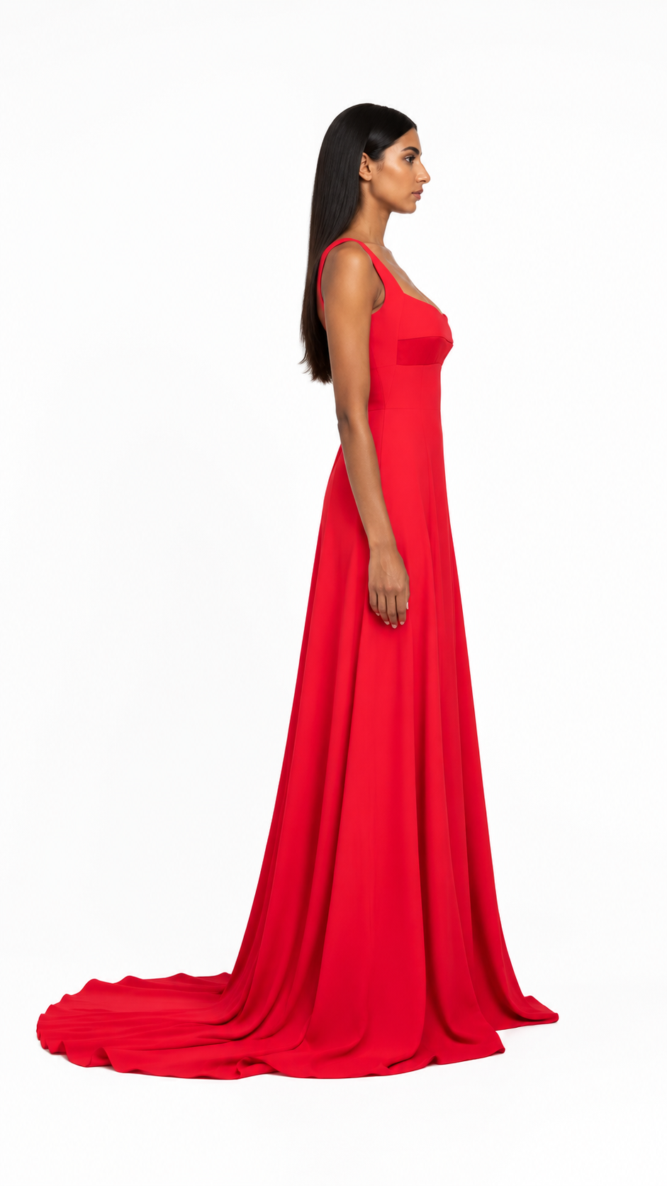 Red Square Neck A-Line Evening Dress – ZAVÉRA