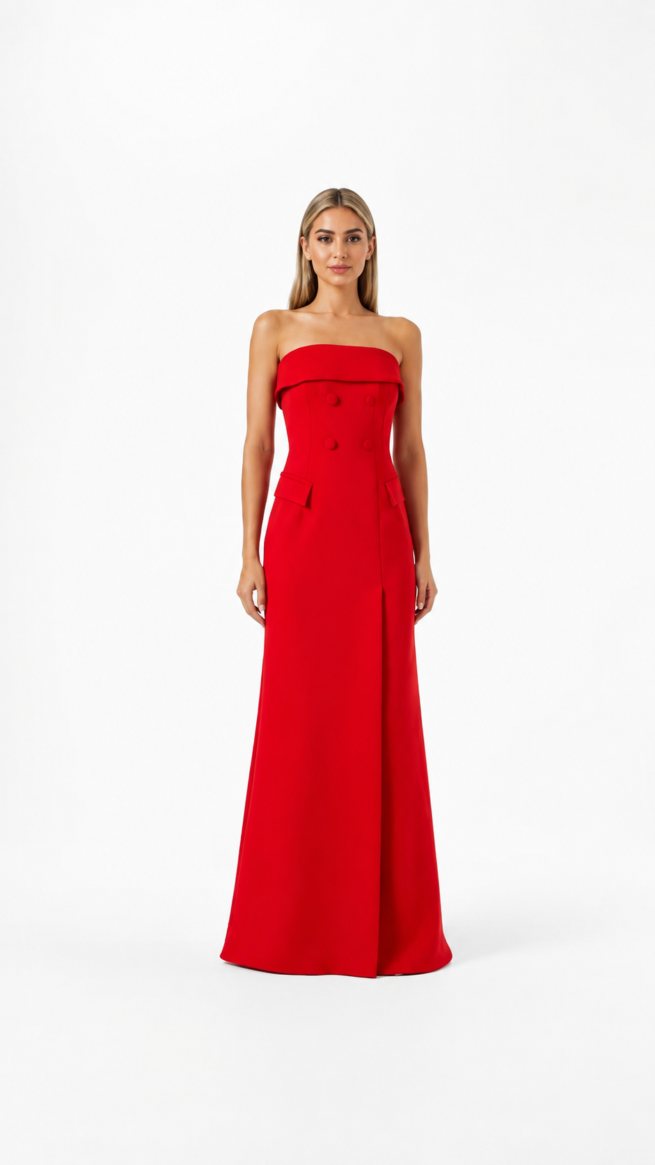 Red Strapless Tailored Evening Dress – RAVÉNA