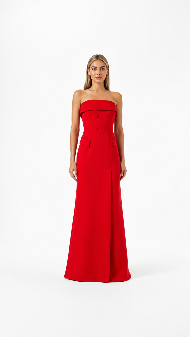 Red Strapless Tailored Evening Dress – RAVÉNA