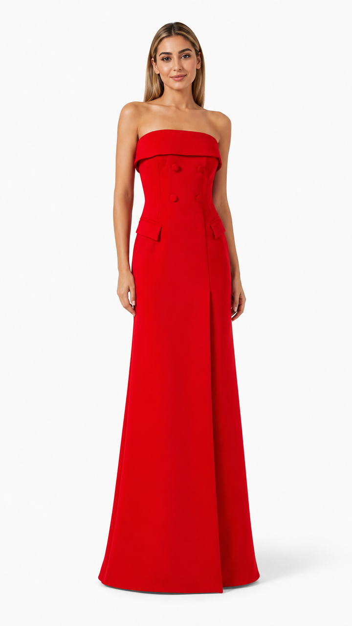 Red Strapless Tailored Evening Dress – RAVÉNA