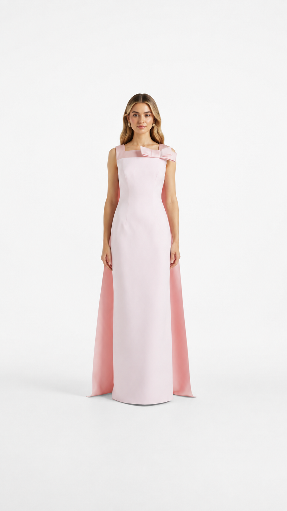 Blush Bow Detail Cape Evening Dress – ELORIA
