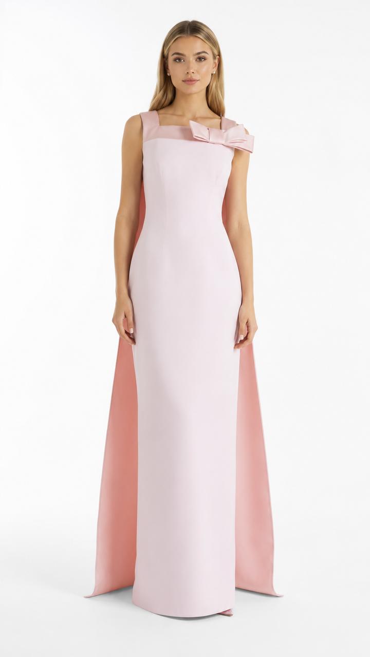 Blush Bow Detail Cape Evening Dress – ELORIA