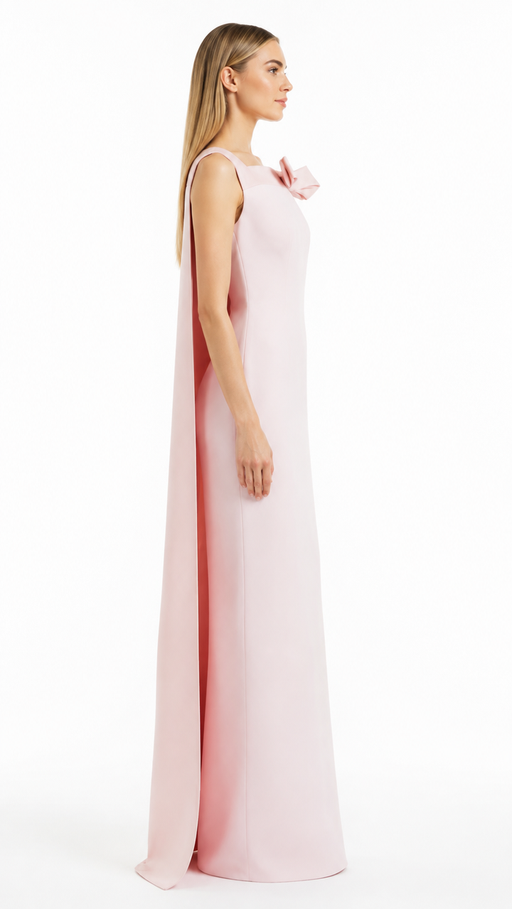 Blush Bow Detail Cape Evening Dress – ELORIA