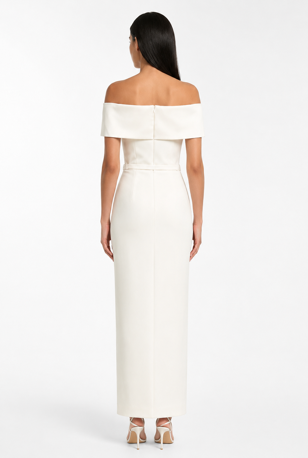 Ivory Off-Shoulder Belted Midi Dress – ÉLAVINE