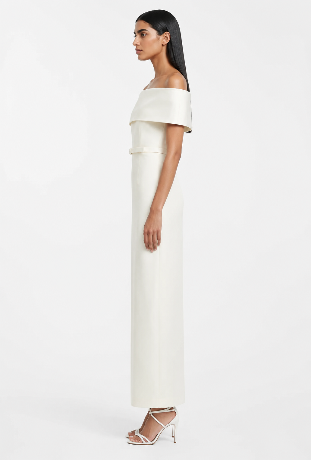 Ivory Off-Shoulder Belted Midi Dress – ÉLAVINE