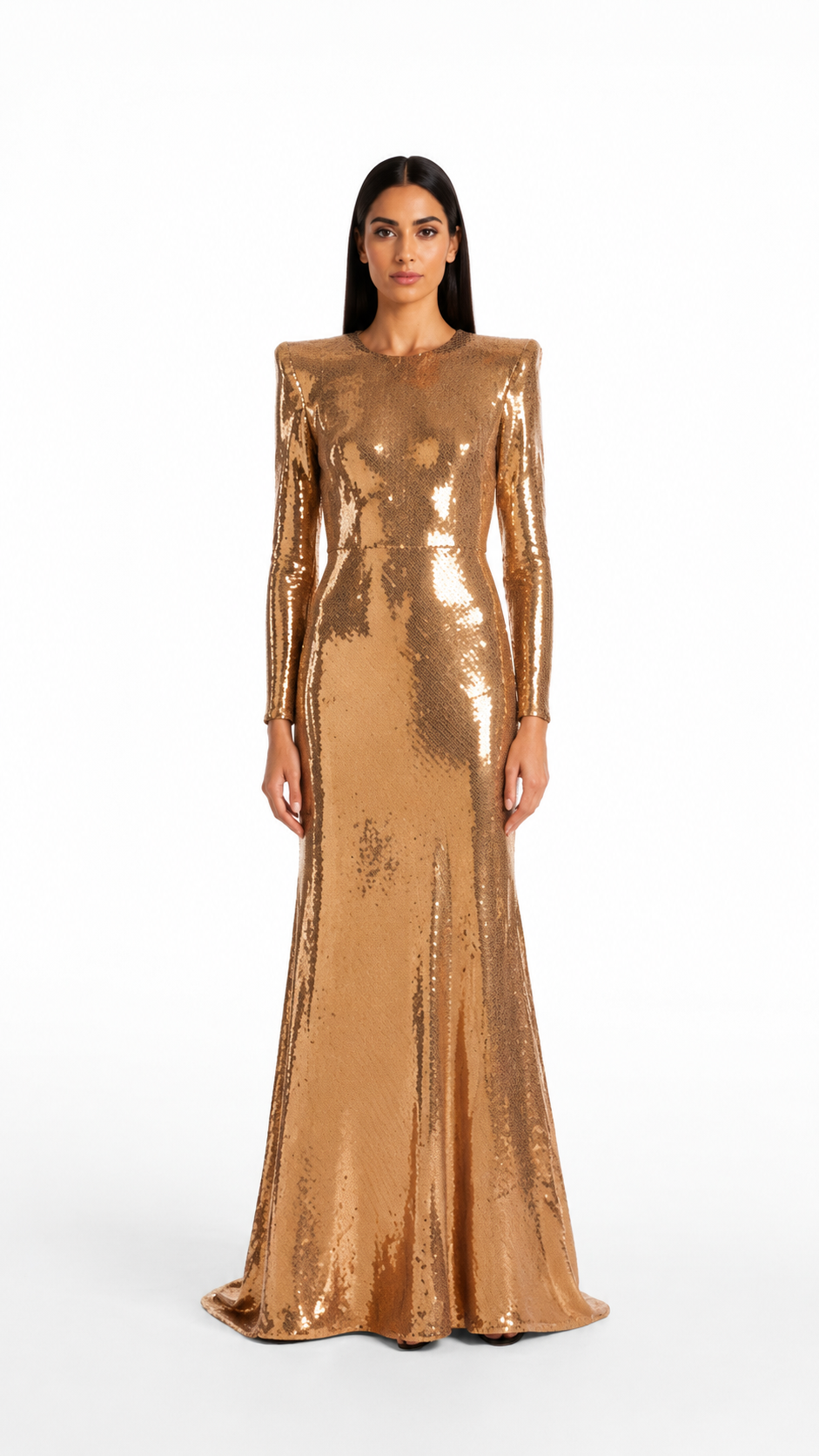 Gold Sequin Long Sleeve Evening Dress – ORLÉNA