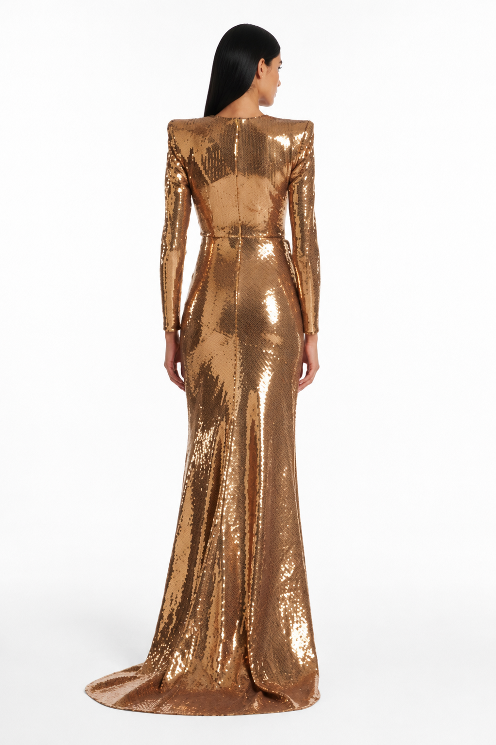 Gold Sequin Long Sleeve Evening Dress – ORLÉNA