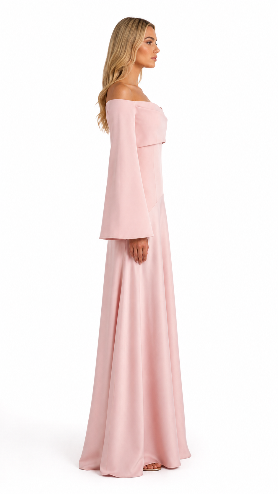 Blush Off-Shoulder Flared Sleeve Evening Dress – CALÉVIA