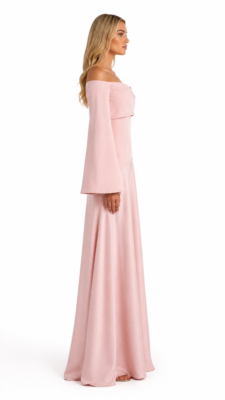 Blush Off-Shoulder Flared Sleeve Evening Dress – CALÉVIA