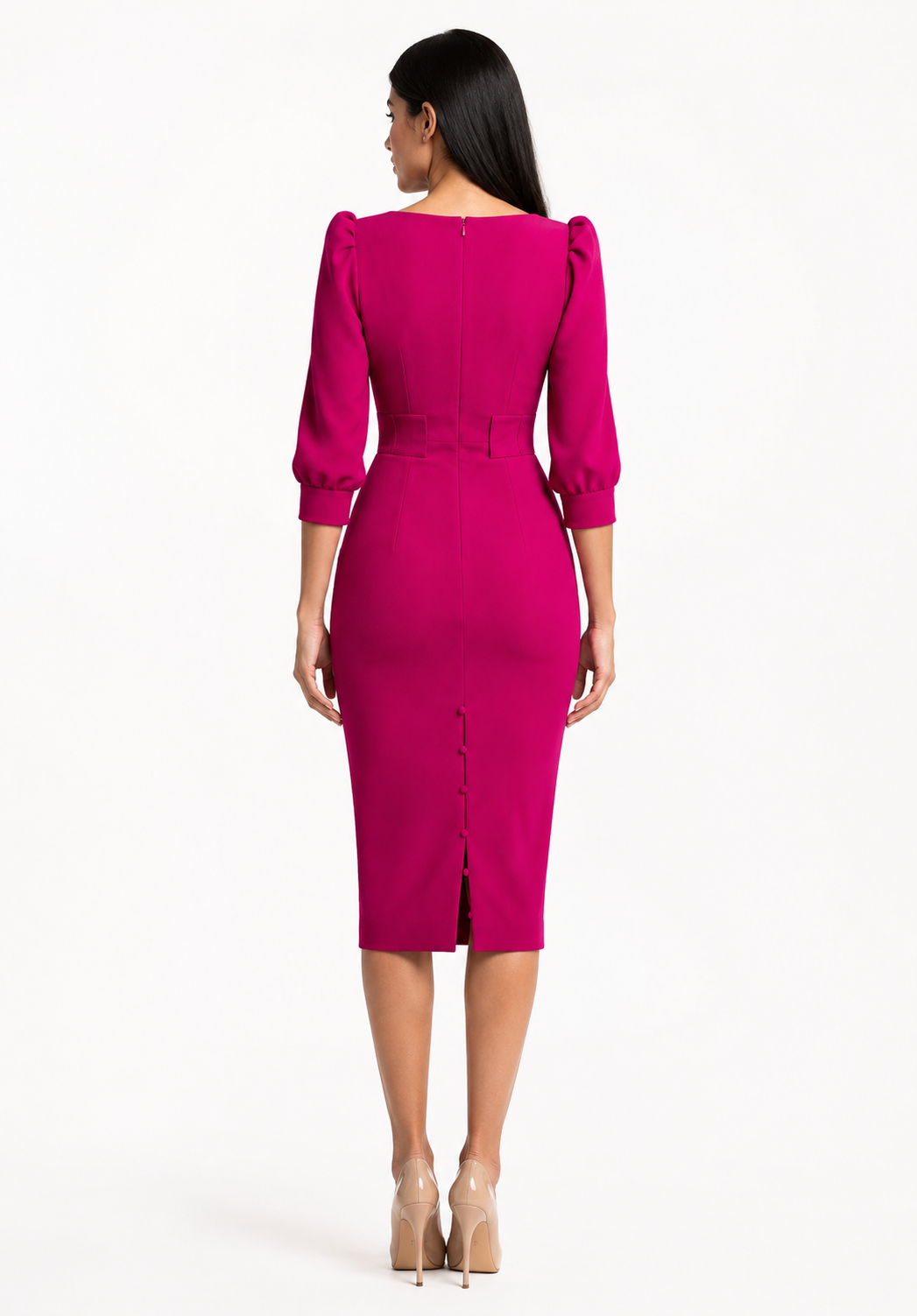 Fuchsia V-Neck Corset Midi Dress – MIREVÉ