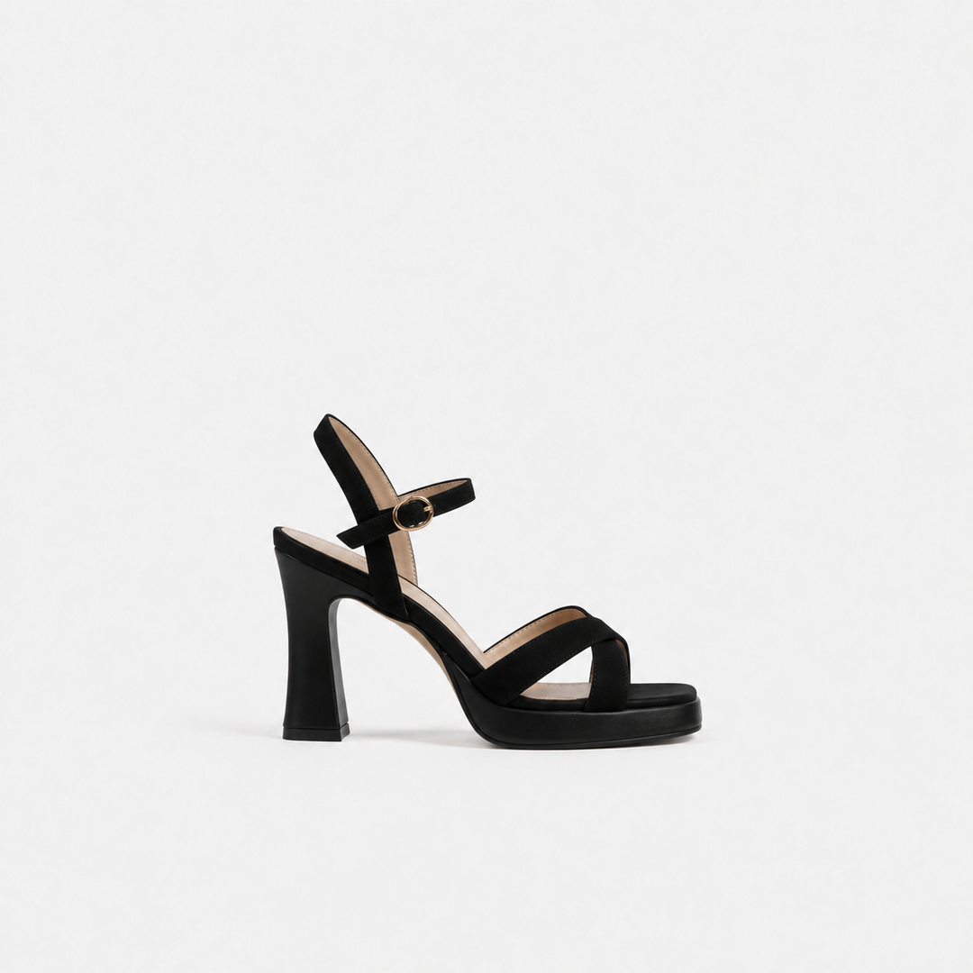 Black Strappy Platform Block Heel Sandals – VÉLORA