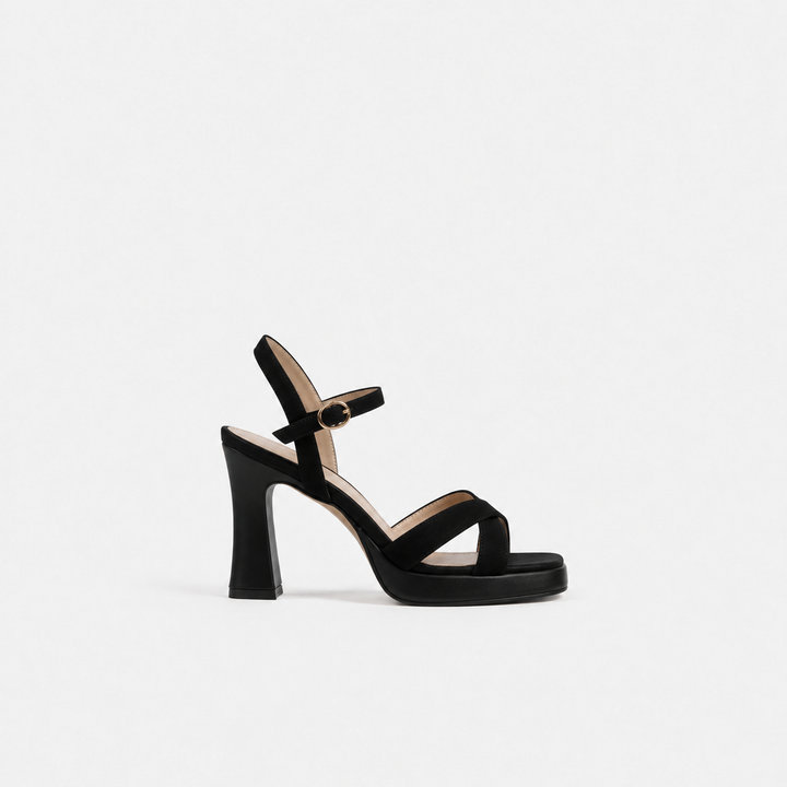 Black Strappy Platform Block Heel Sandals – VÉLORA