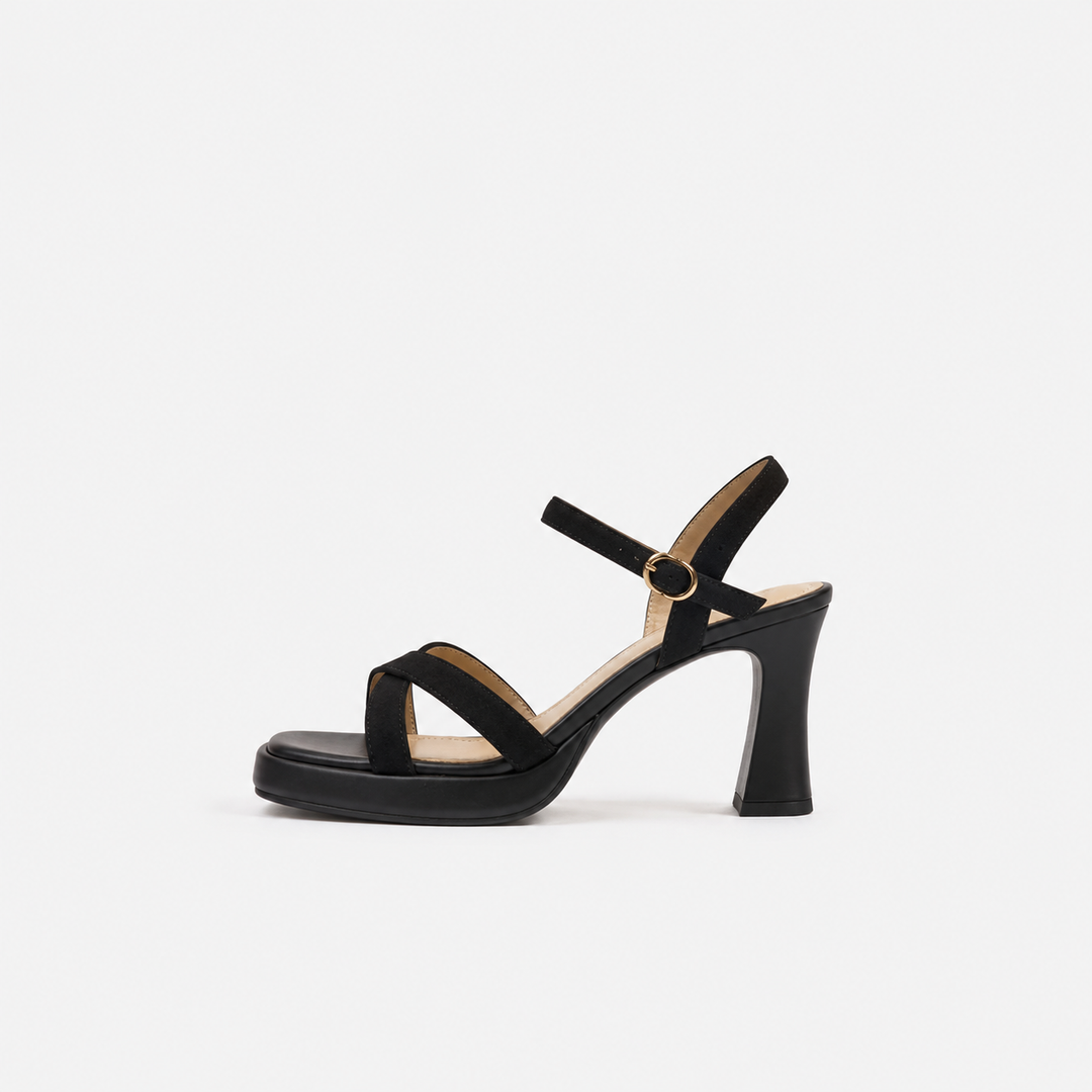 Black Strappy Platform Block Heel Sandals – VÉLORA