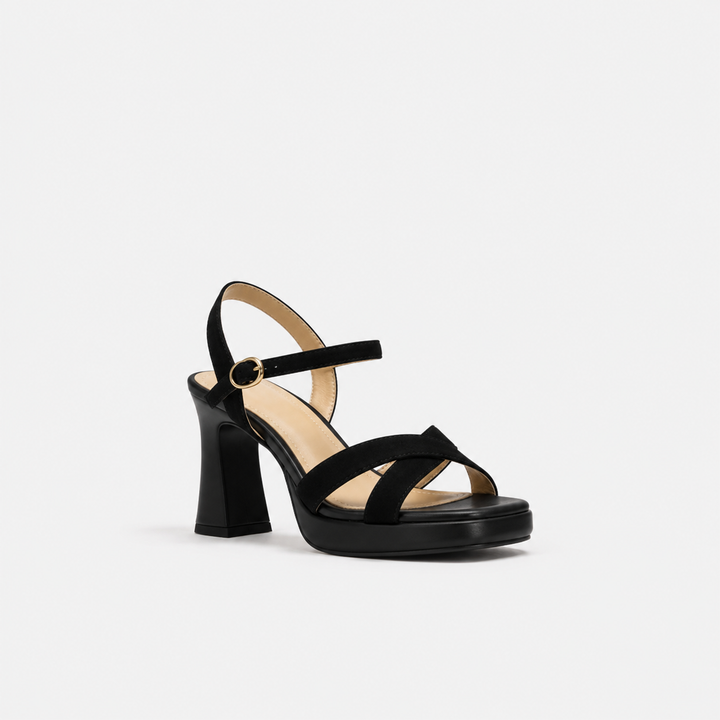Black Strappy Platform Block Heel Sandals – VÉLORA