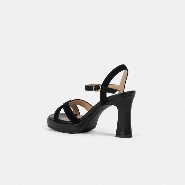 Black Strappy Platform Block Heel Sandals – VÉLORA