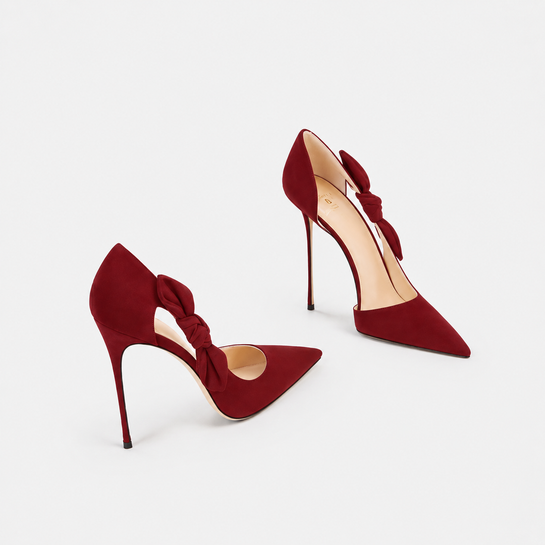 Burgundy Bow Detail Pointed Toe Heels – MARVÉLLE