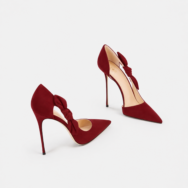 Burgundy Bow Detail Pointed Toe Heels – MARVÉLLE