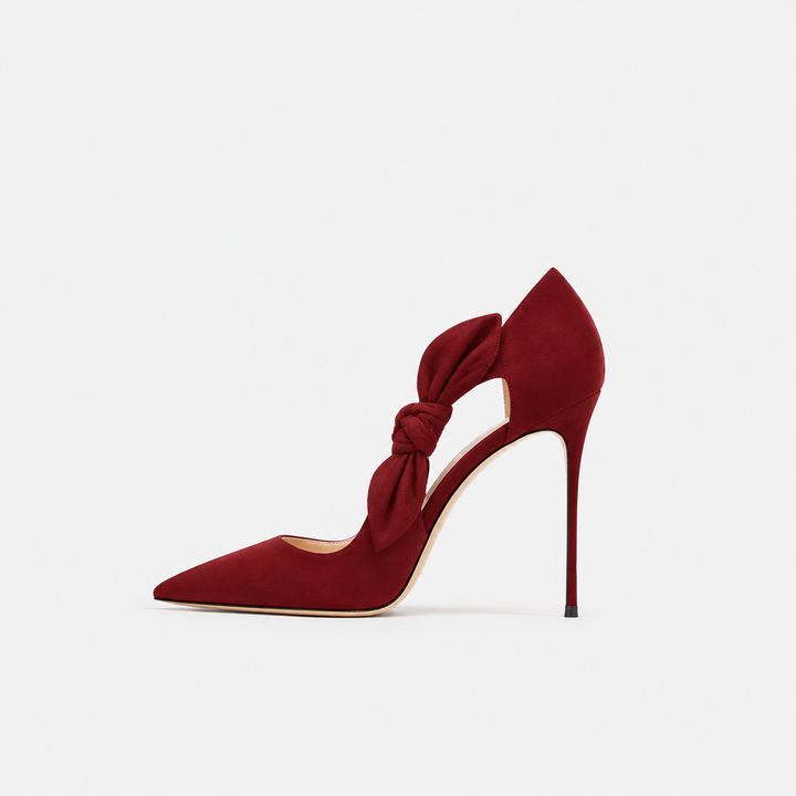 Burgundy Bow Detail Pointed Toe Heels – MARVÉLLE