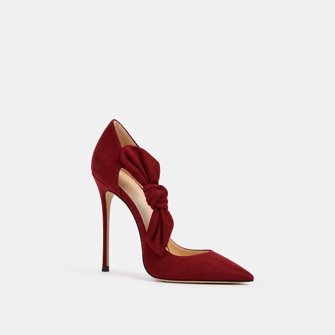 Burgundy Bow Detail Pointed Toe Heels – MARVÉLLE