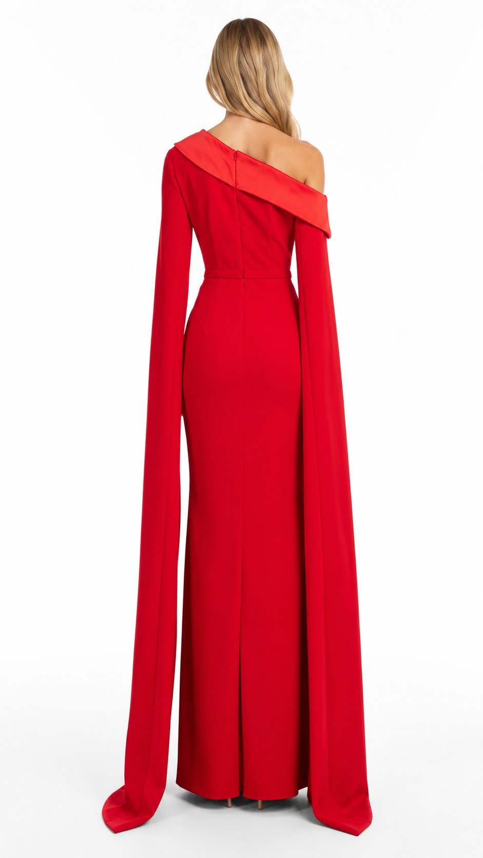 Red One-Shoulder Cape Evening Dress – SOREVIA
