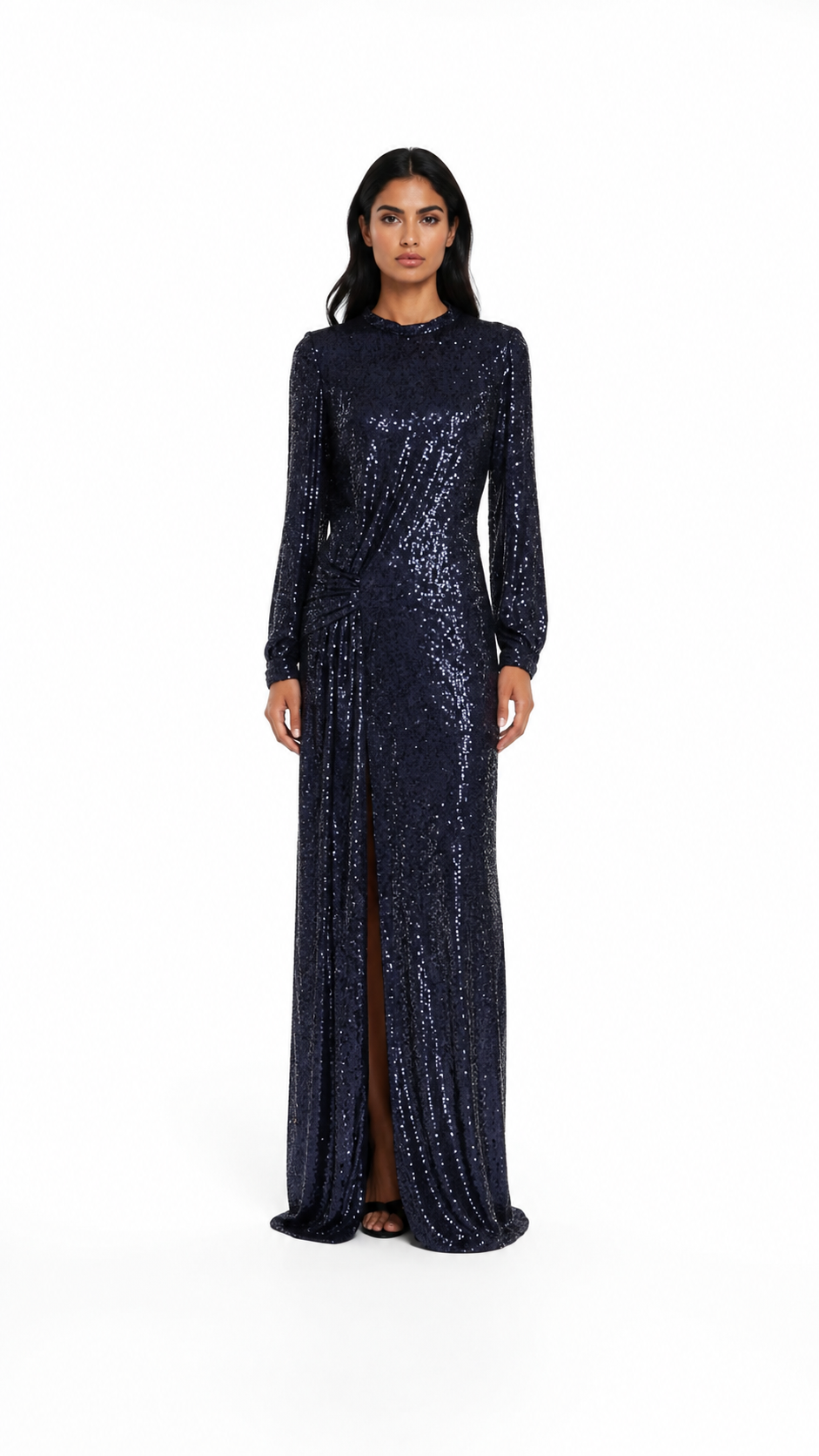 Navy Sequin Ruched Evening Dress – NOREVIA
