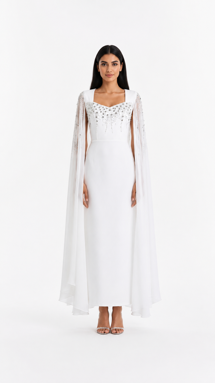 Powder Blue Embellished Cape Midi Dress – LUNÉVIA