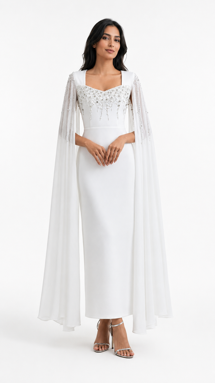 Powder Blue Embellished Cape Midi Dress – LUNÉVIA