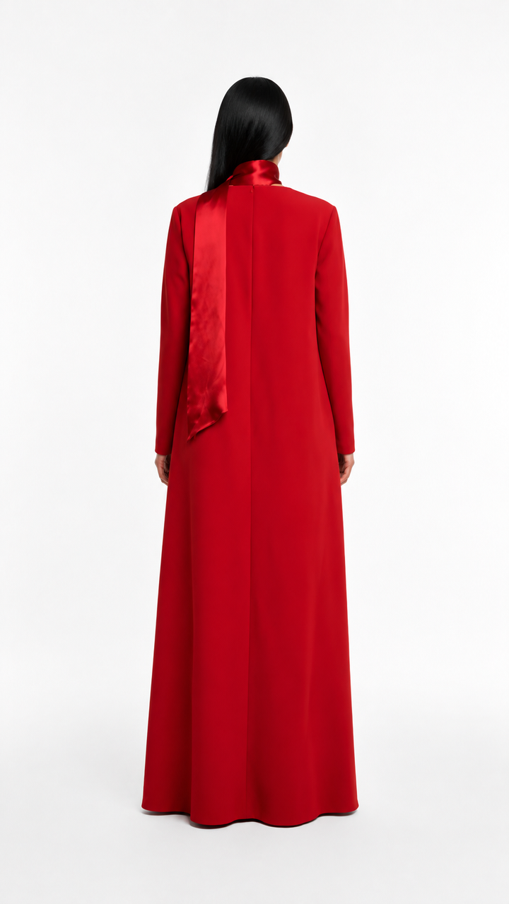 Red Scarf Neck Flowy Evening Dress – SAVÉLLE