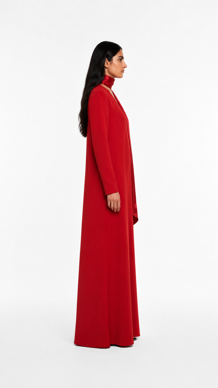 Red Scarf Neck Flowy Evening Dress – SAVÉLLE