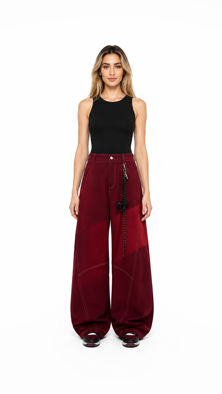 White Contrast Stitch Wide-Leg Jeans – NOVARO