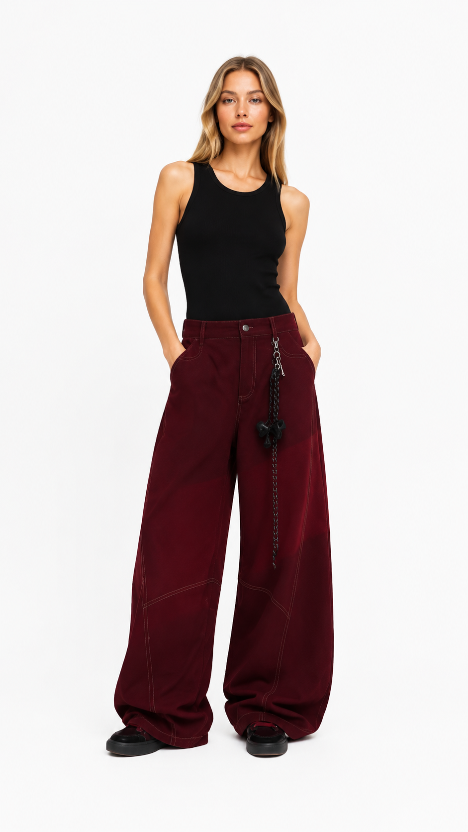White Contrast Stitch Wide-Leg Jeans – NOVARO