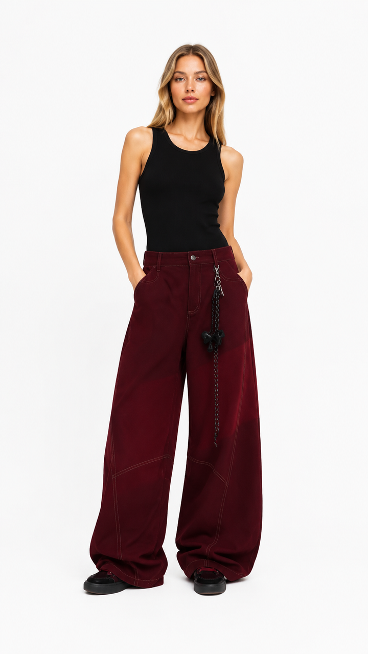 White Contrast Stitch Wide-Leg Jeans – NOVARO