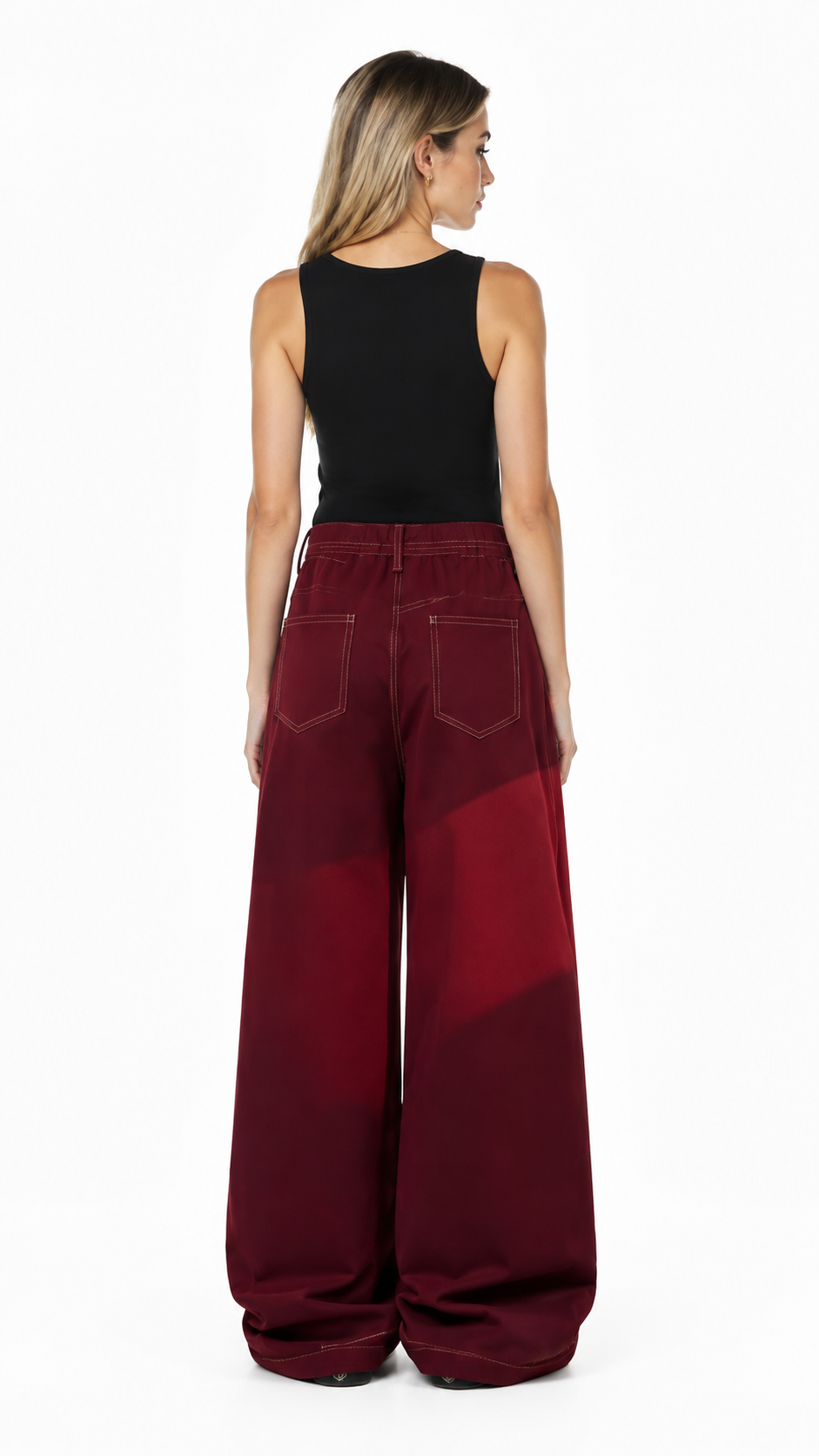 White Contrast Stitch Wide-Leg Jeans – NOVARO