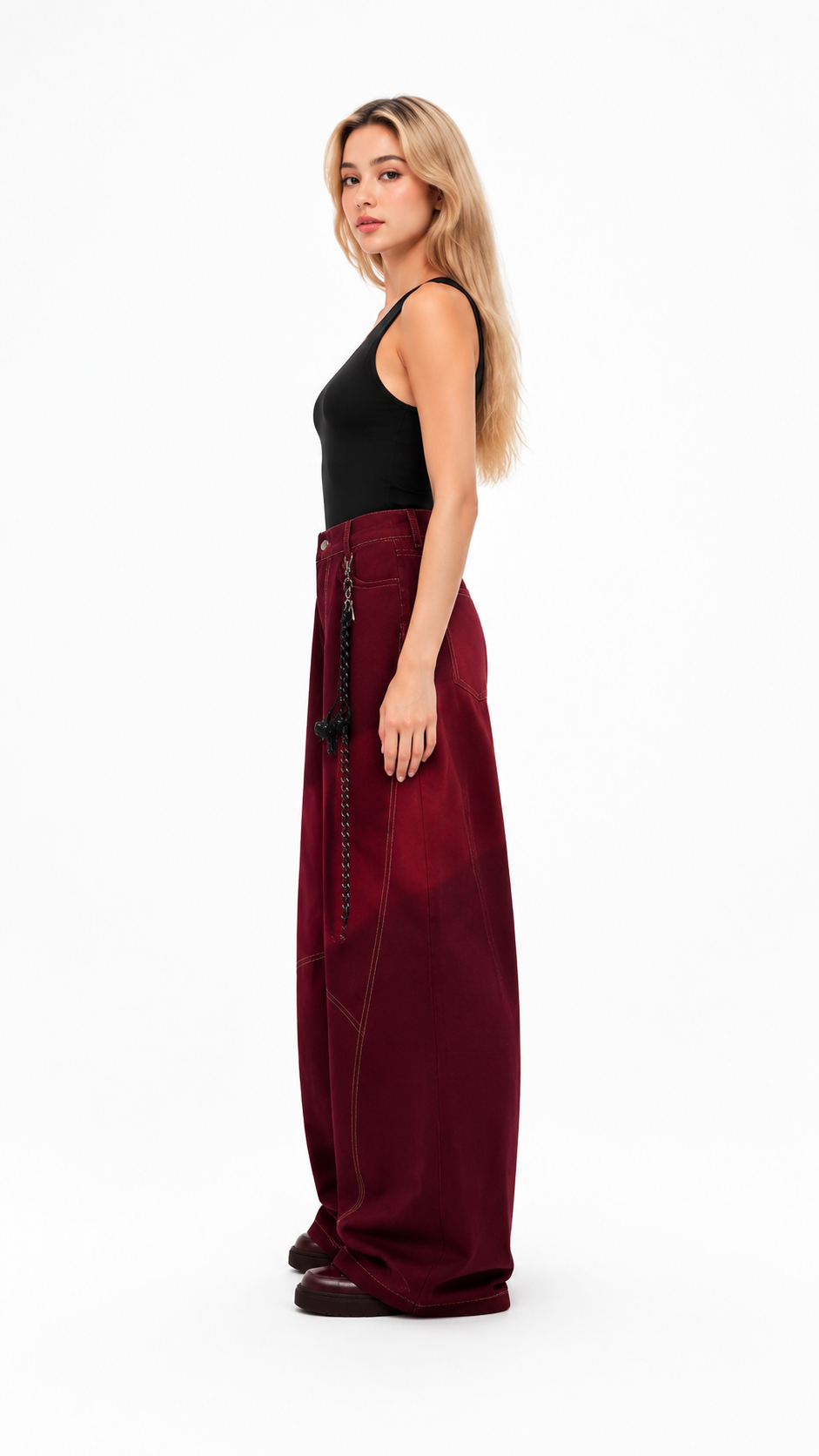 White Contrast Stitch Wide-Leg Jeans – NOVARO