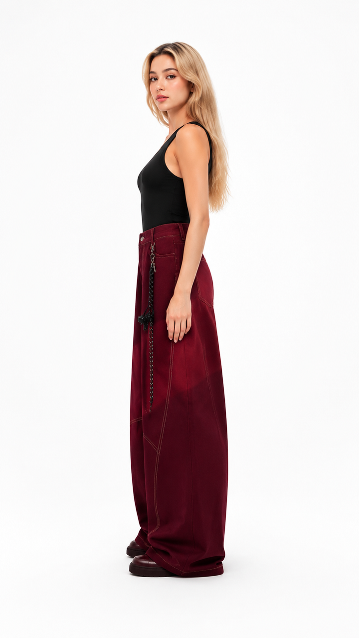 White Contrast Stitch Wide-Leg Jeans – NOVARO
