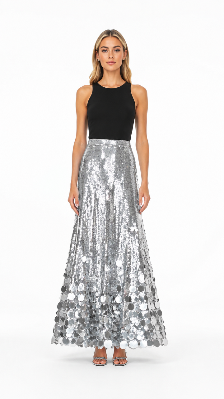 Gold Oversized Sequin Maxi Skirt – SOLVÉRA