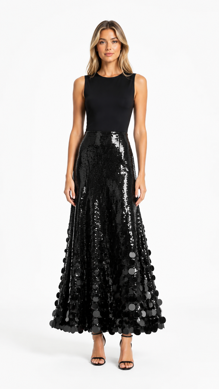 Gold Oversized Sequin Maxi Skirt – SOLVÉRA