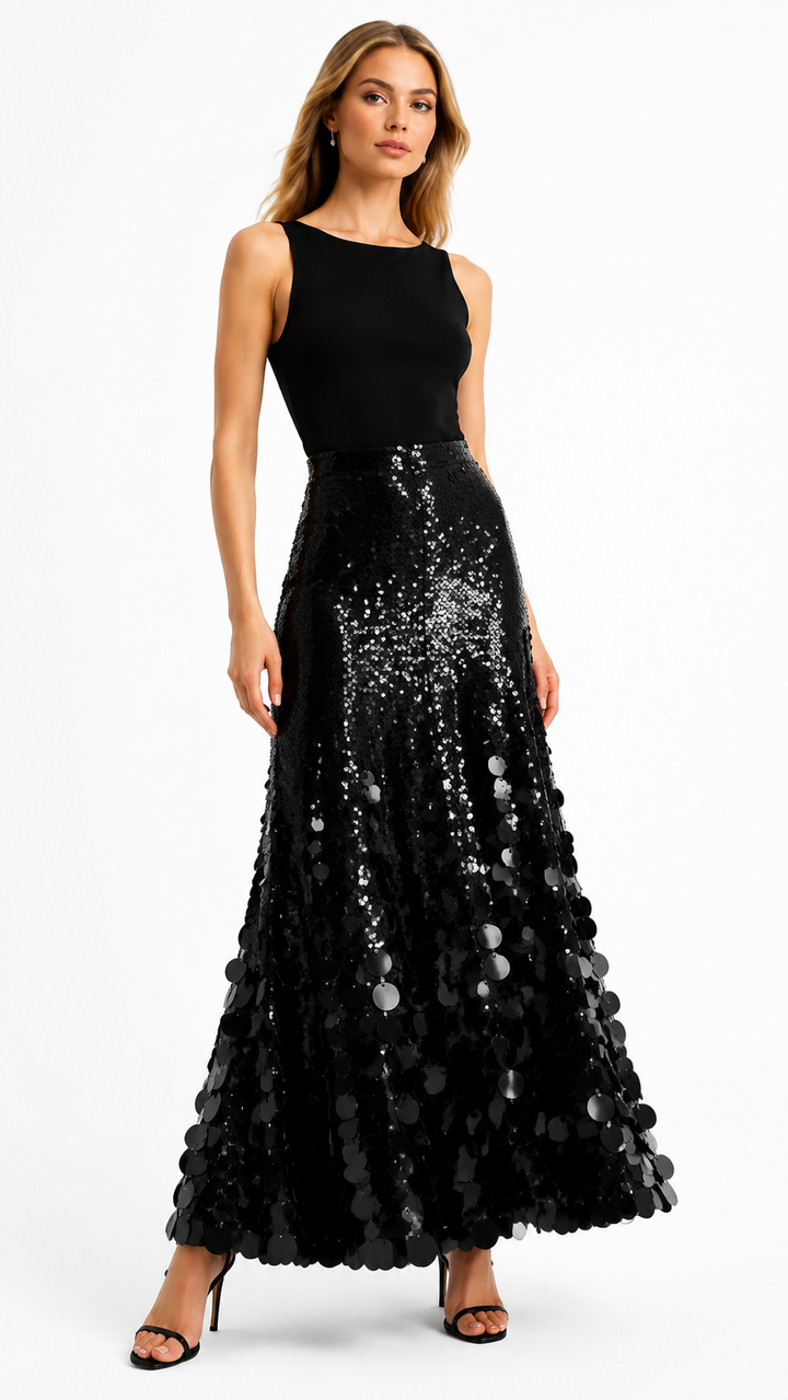 Gold Oversized Sequin Maxi Skirt – SOLVÉRA