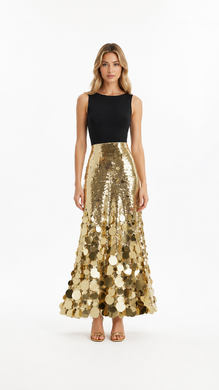 Gold Oversized Sequin Maxi Skirt – SOLVÉRA