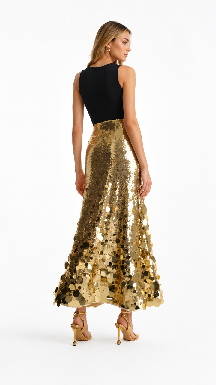 Gold Oversized Sequin Maxi Skirt – SOLVÉRA
